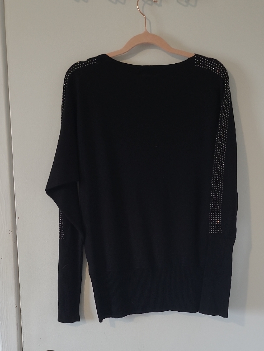 Black Crewneck Sweater with Sparkle On The Shoulders
